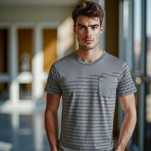 Travis Mathew Stripe Gray Crew Neck Stretch Performance Pocket Tee Size S #68